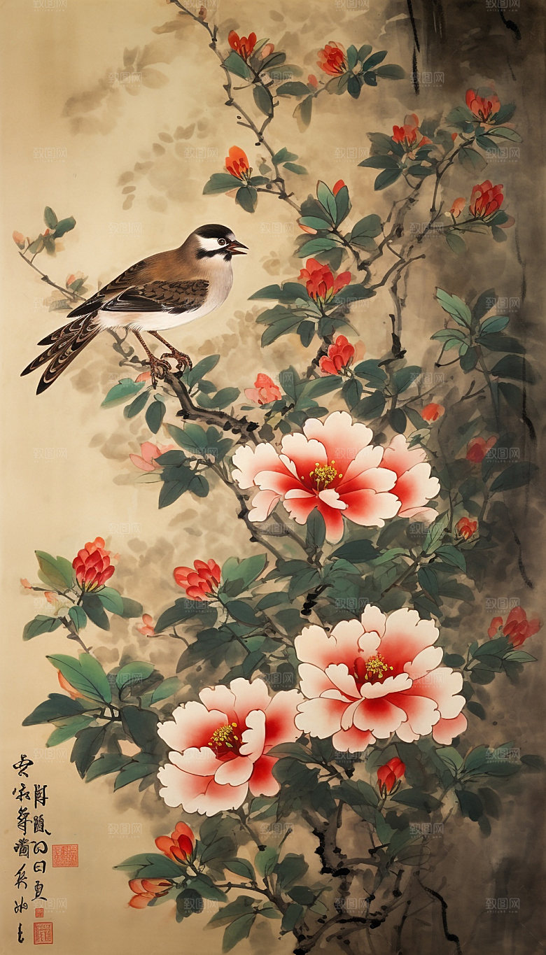 花鸟中国风传统国画
