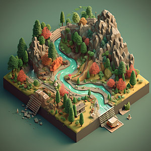 地图露营森林模型