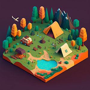 地图森林露营模型