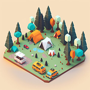 地图自驾露营模型