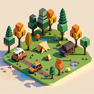 地图露营森林模型