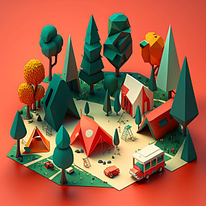 地图旅游露营模型