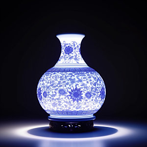青花瓷器皿花瓶模型