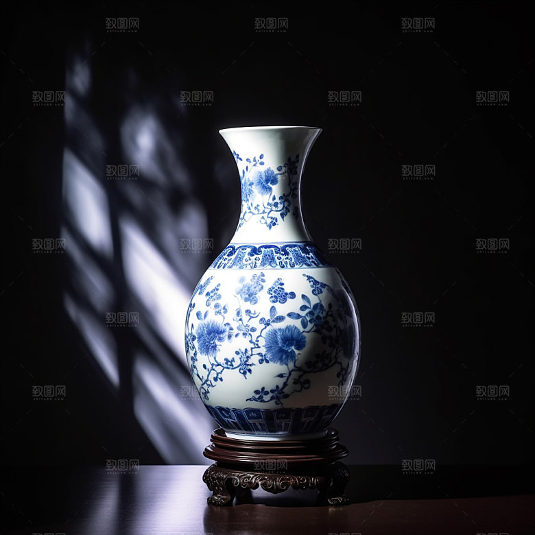 青花瓷花瓶古董模型