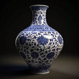 青花瓷古董花瓶模型