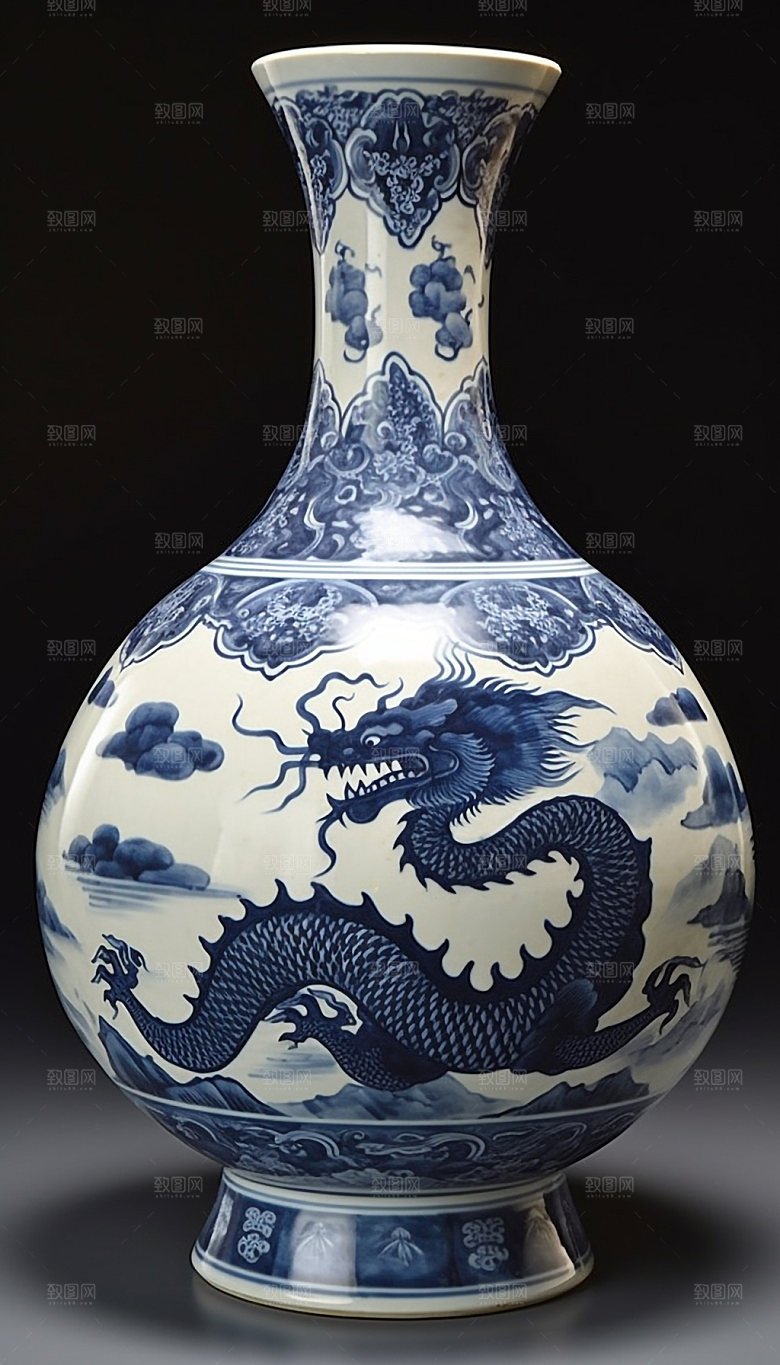 青花瓷花瓶器皿模型