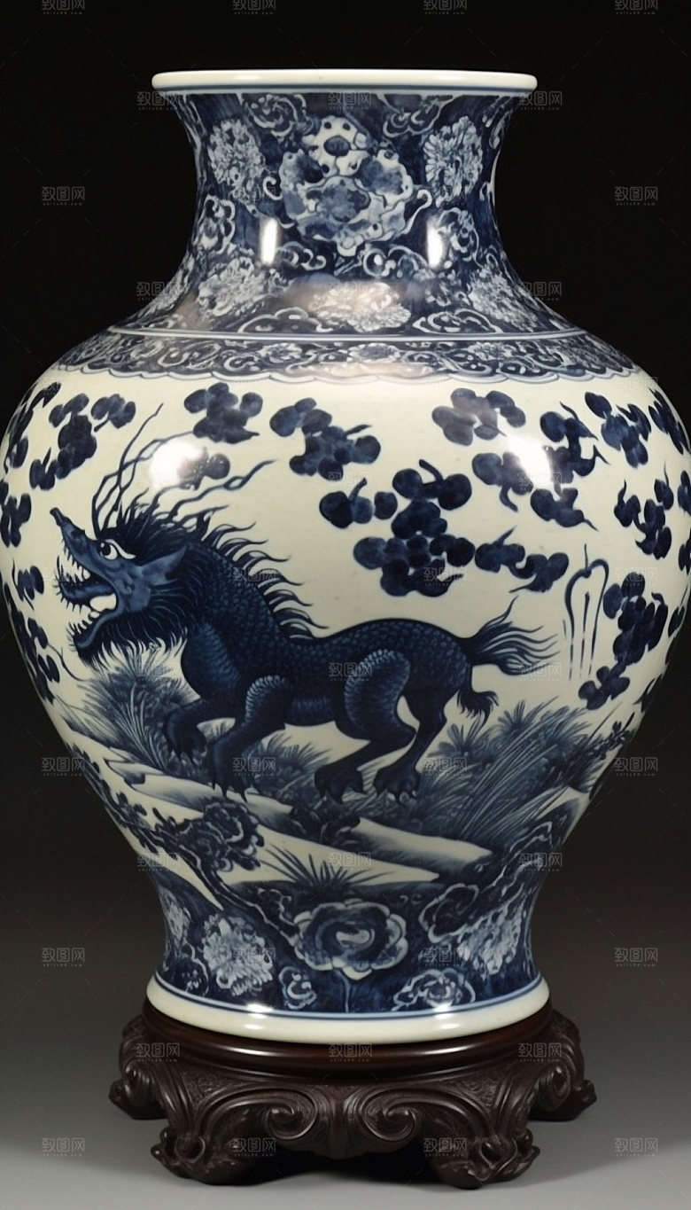 青花瓷花瓶瓷器模型
