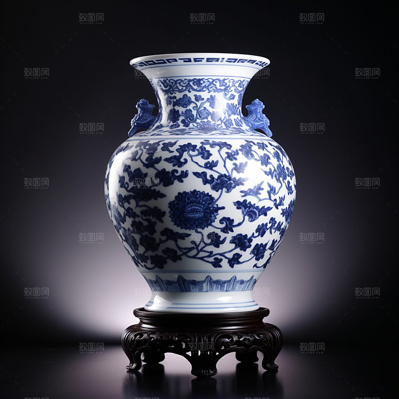青花瓷花瓶古董模型