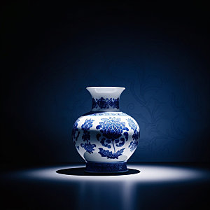 青花瓷古玩花瓶模型