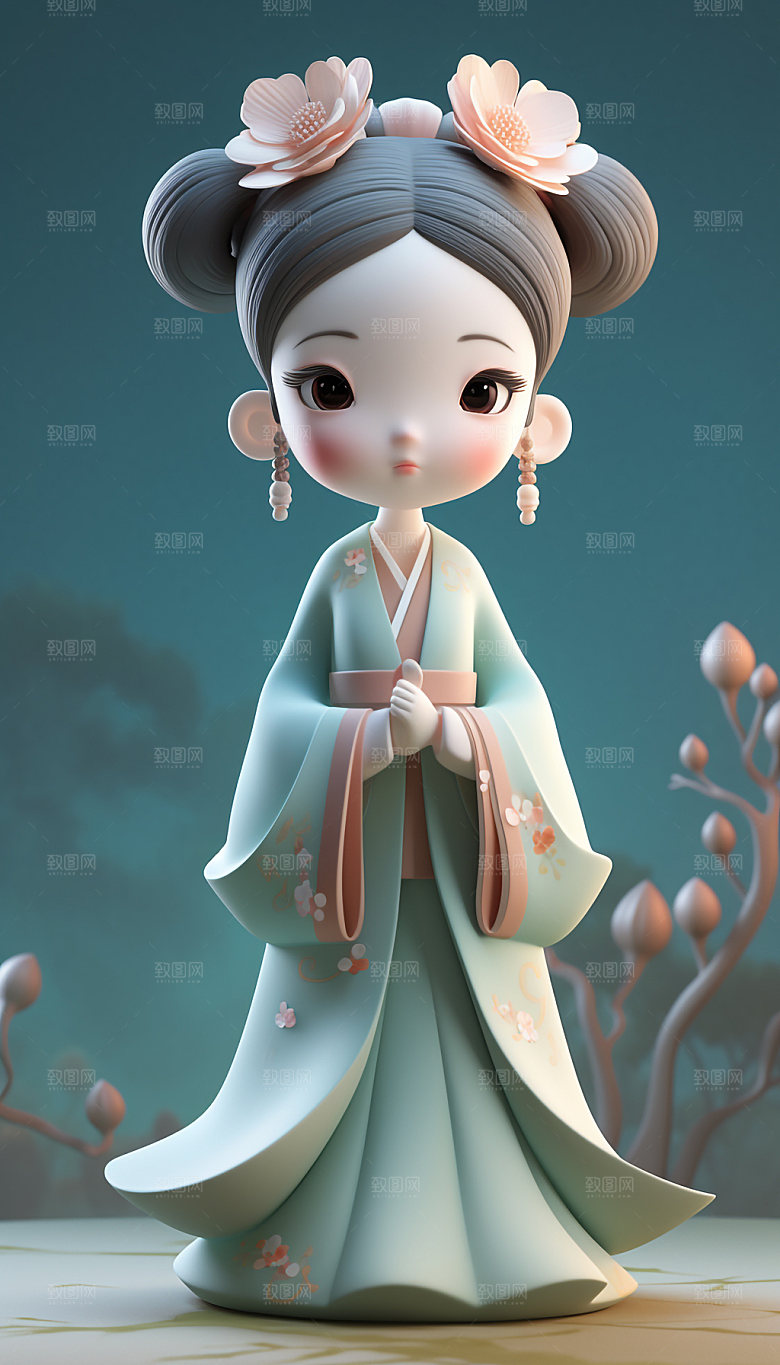 汉服儿童国潮人偶模型