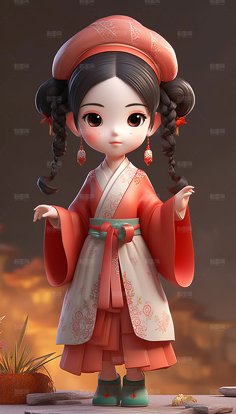 汉服少女可爱人偶模型
