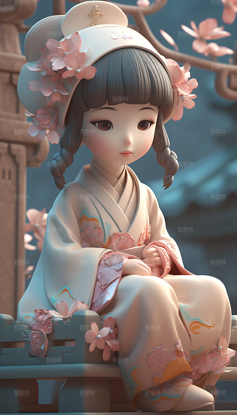 汉服可爱3D人偶模型