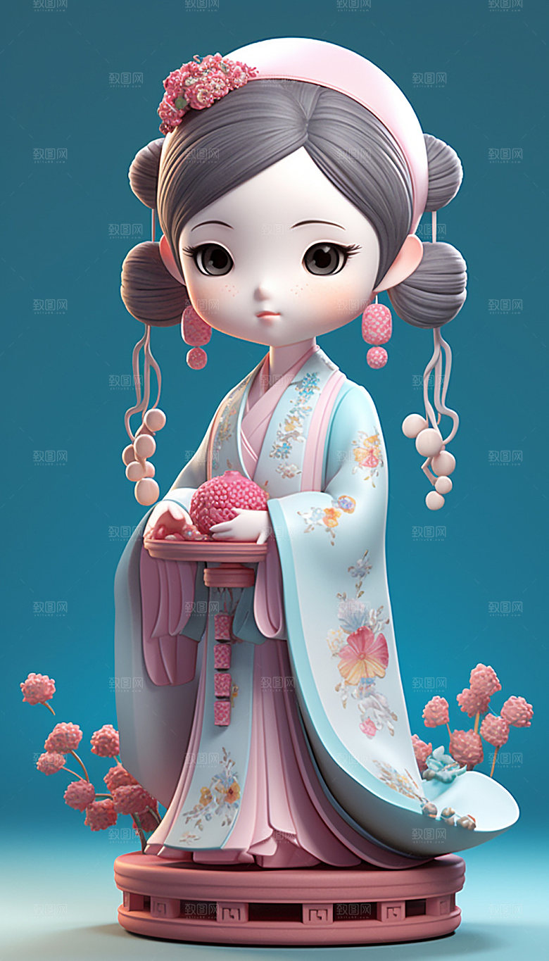 汉服少女立体人偶模型