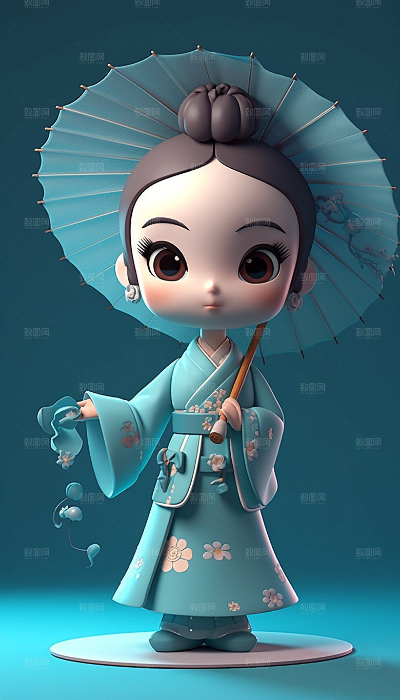 汉服儿童传统人偶模型