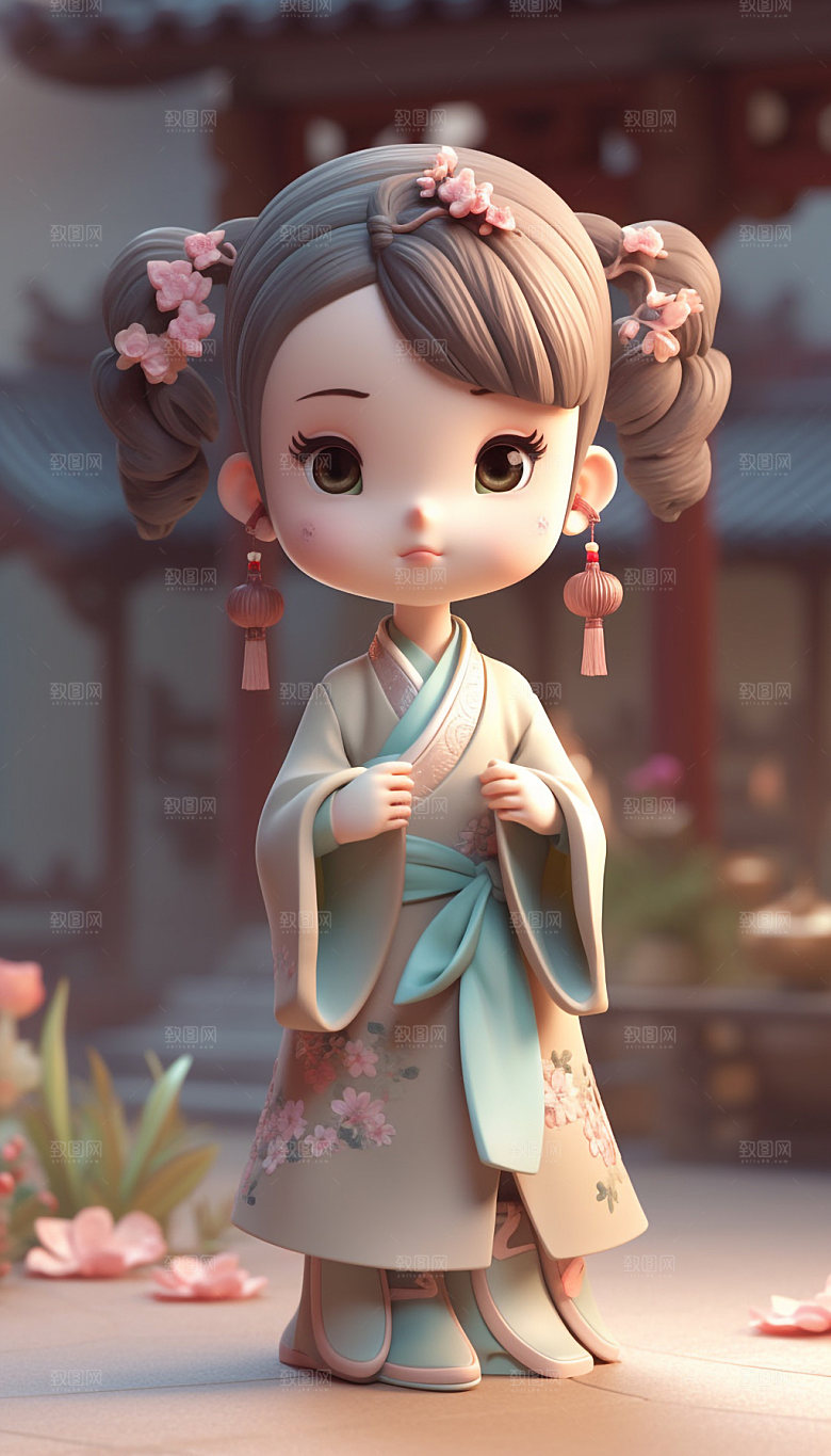 汉服少女玩偶人偶模型