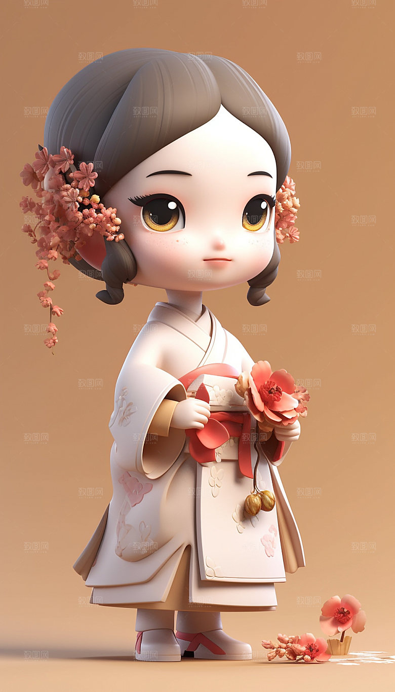 汉服少女中国风人偶模型