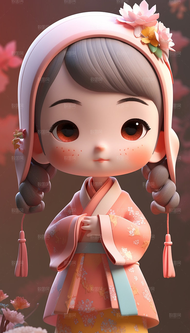 汉服儿童3D人偶模型