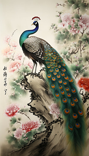 孔雀传统花鸟工笔画