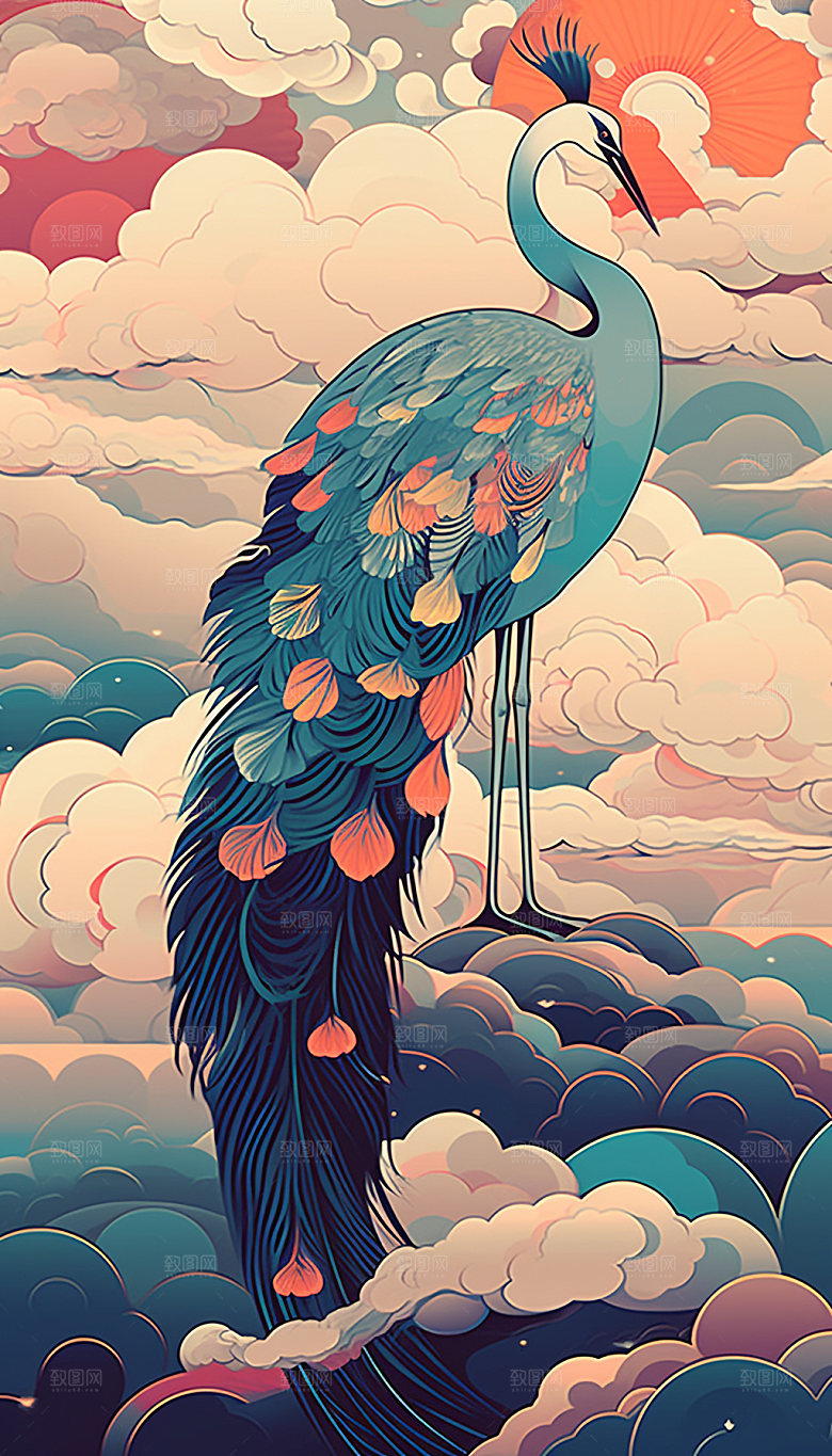 国潮风中国风浮世绘祥云插画