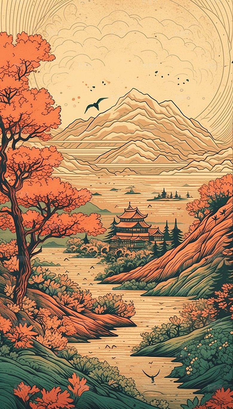 国潮风中国风传统祥云插画