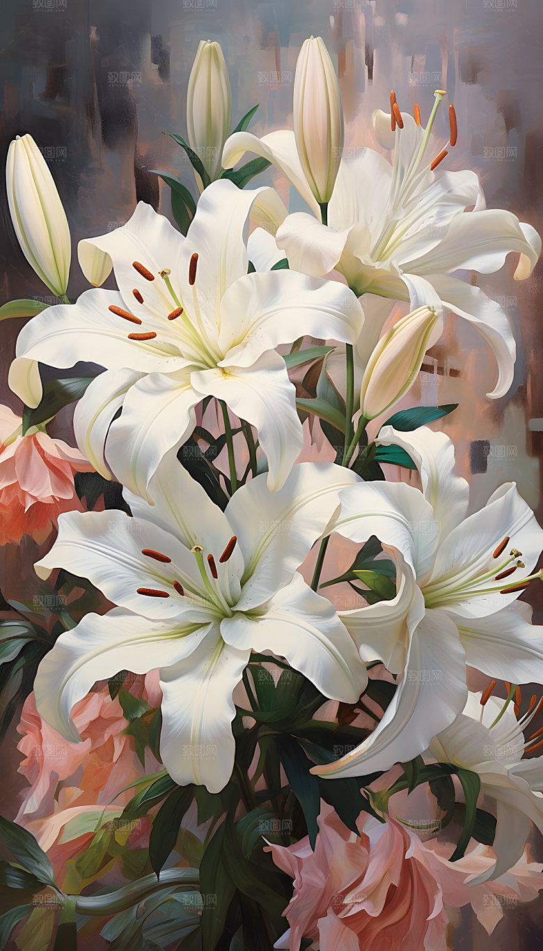 百合花油画浪漫插画