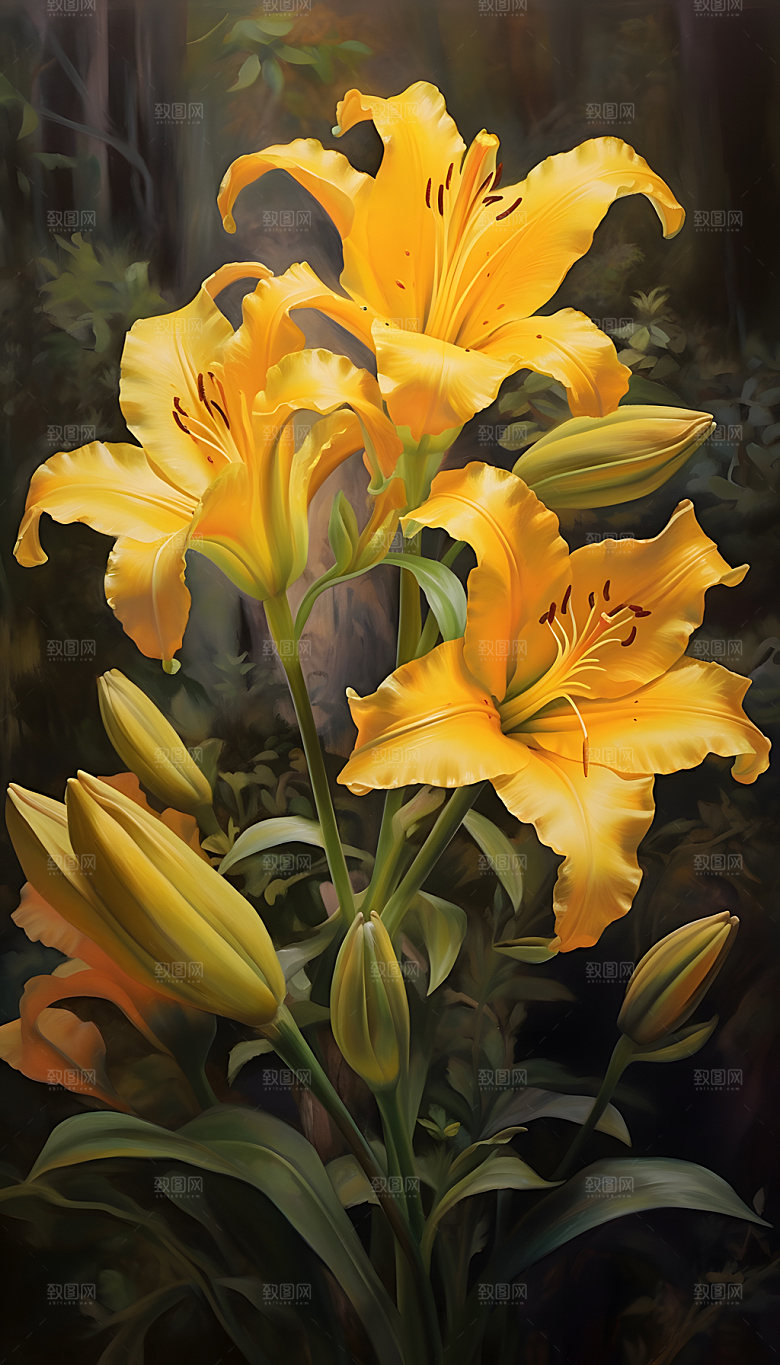 百合花水彩典雅插画