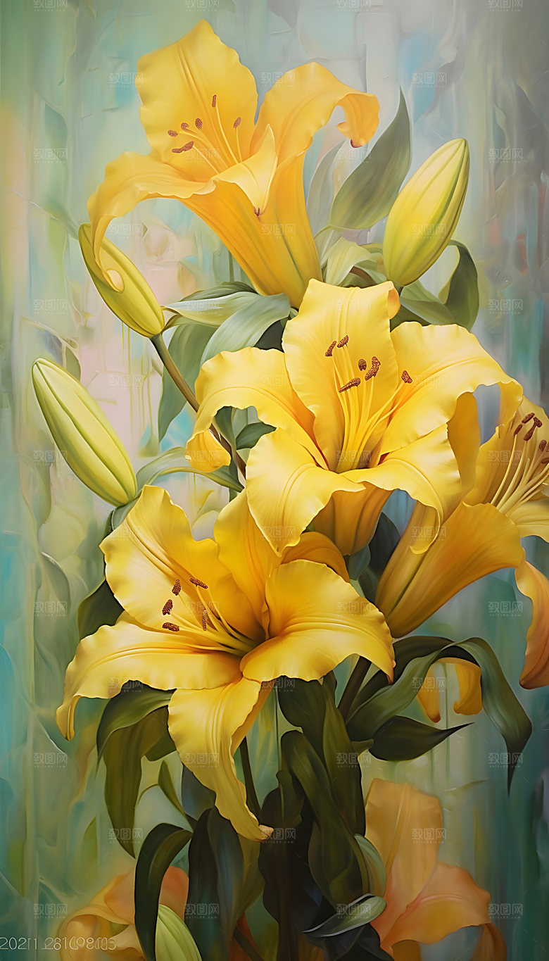 百合花元素油画插画