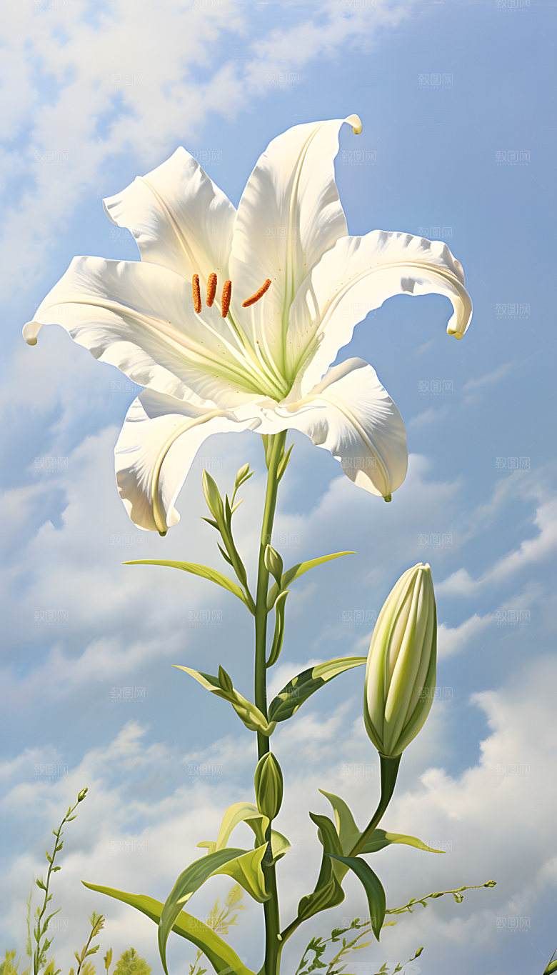 百合花水彩花卉插画