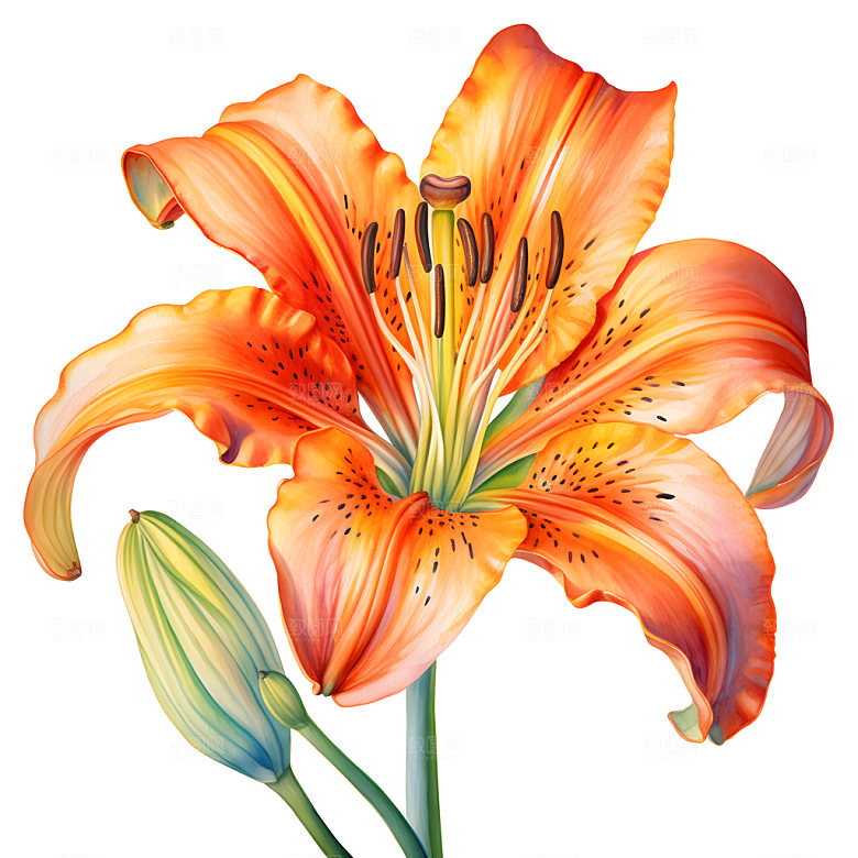 百合花油画花卉插画