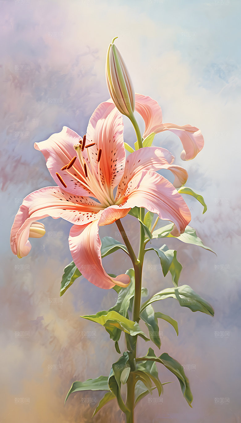百合花油画典雅插画