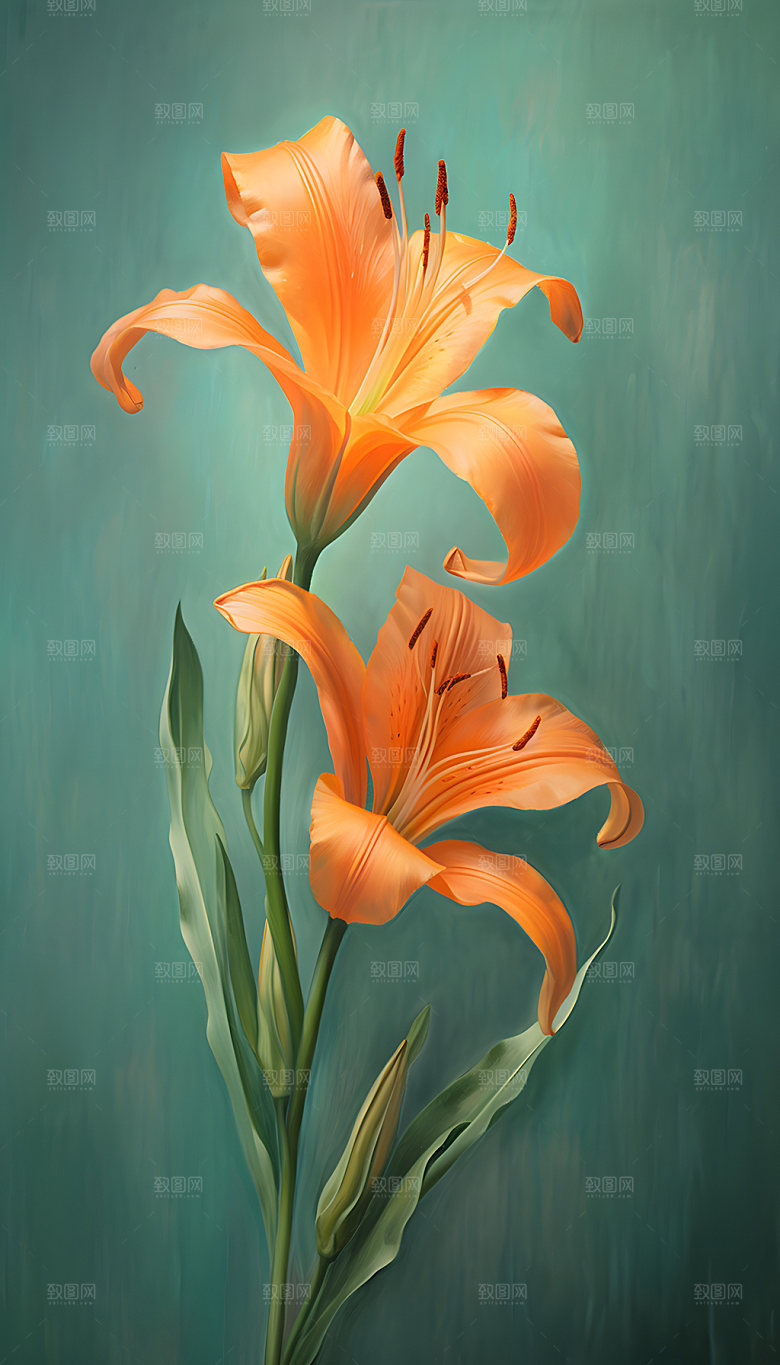 百合花清新油画插画