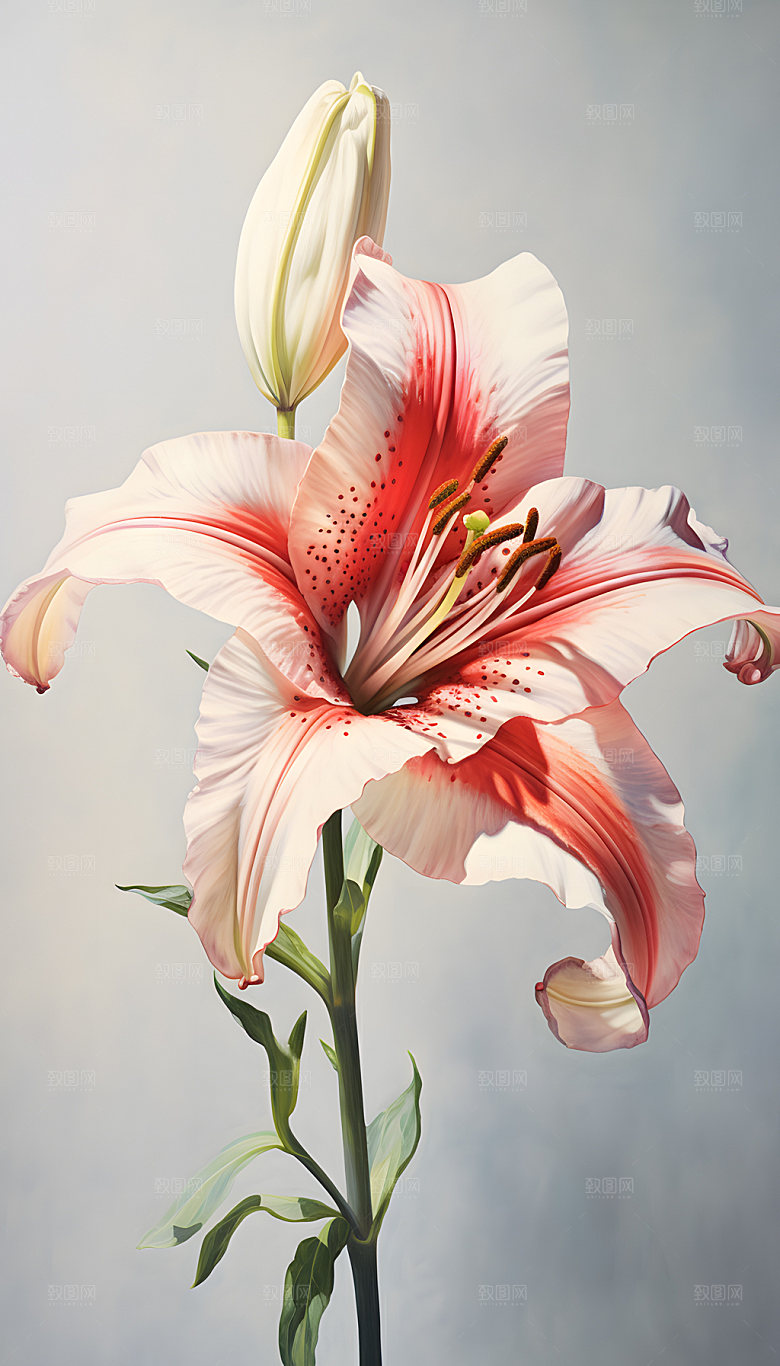 百合花清新油画插画