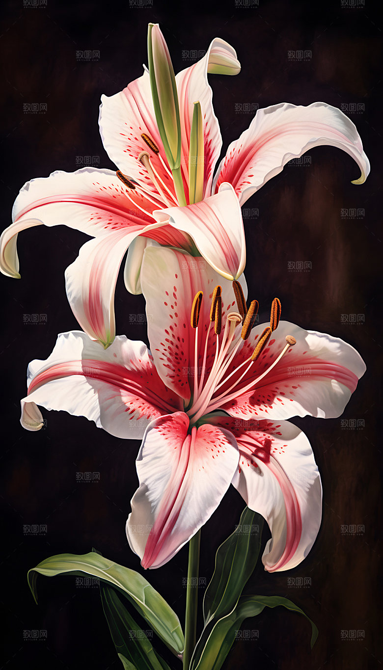 百合花水彩花卉插画