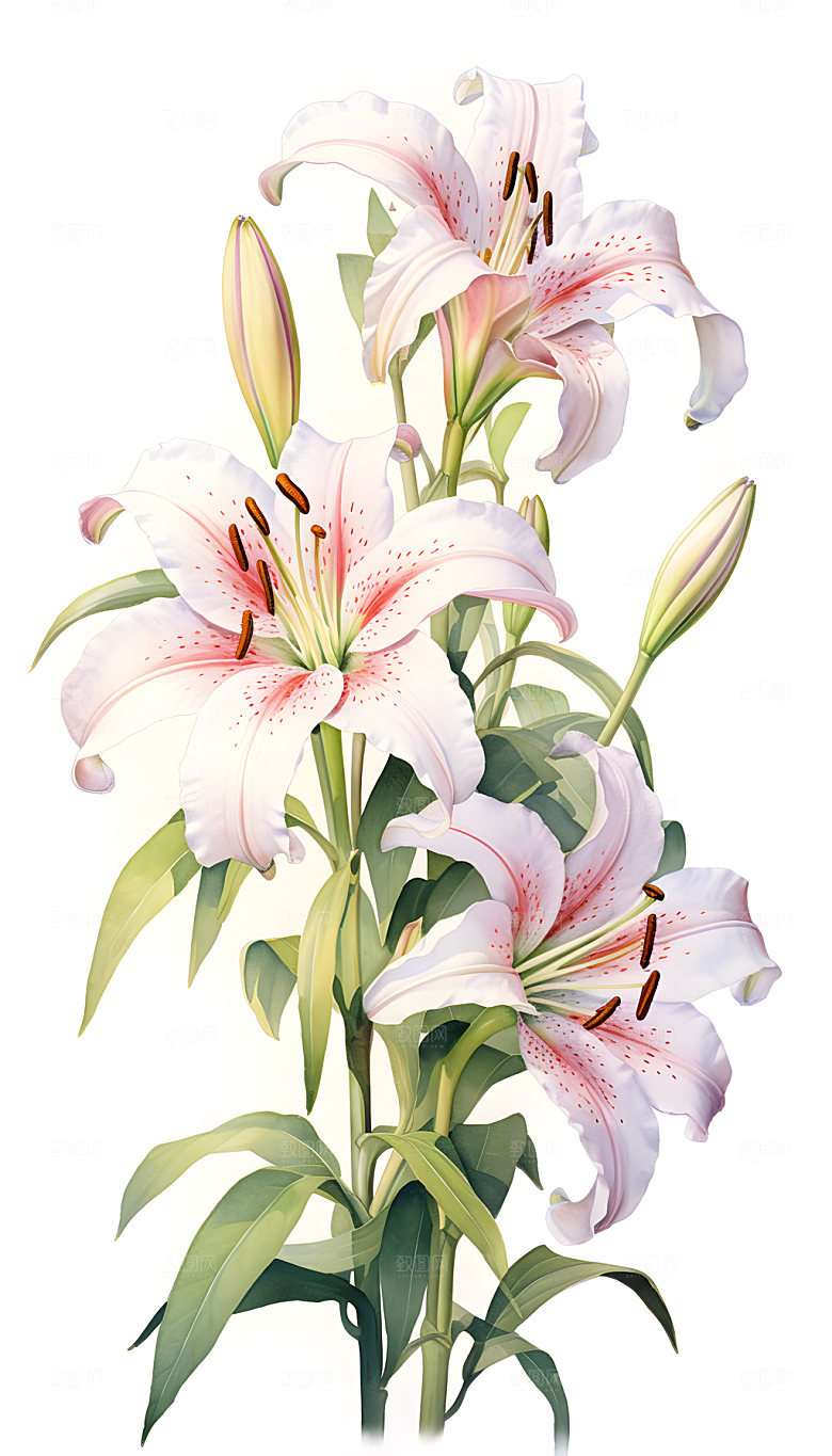 百合花花卉水彩插画