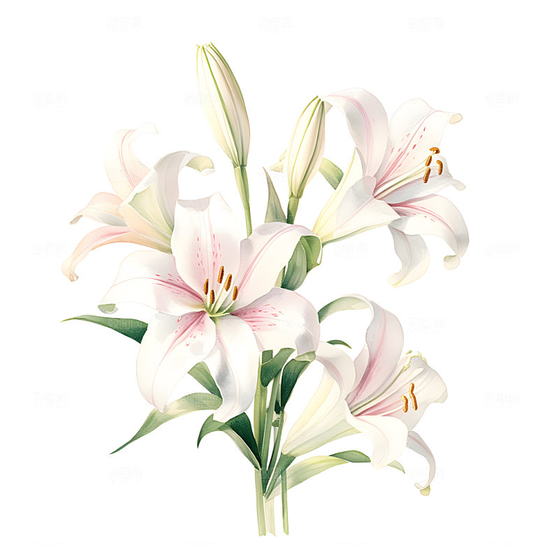 百合花植物油画插画