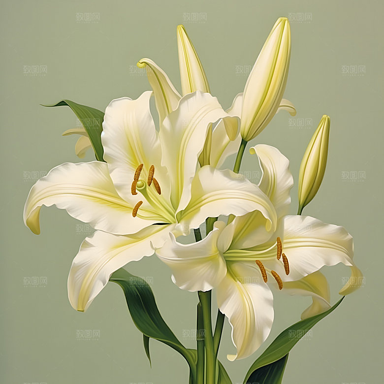 百合花花卉油画插画