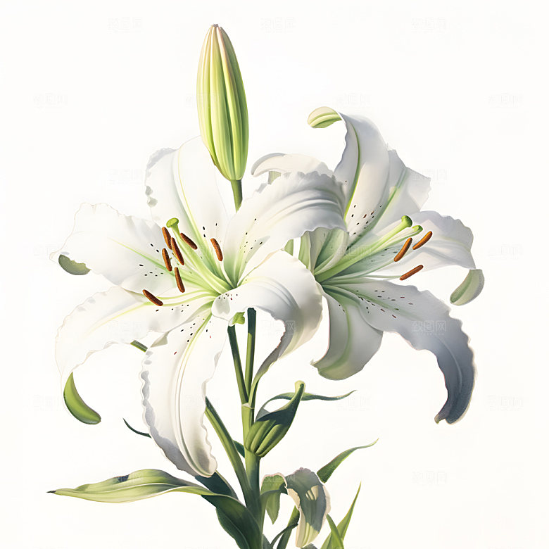 百合花浪漫油画插画