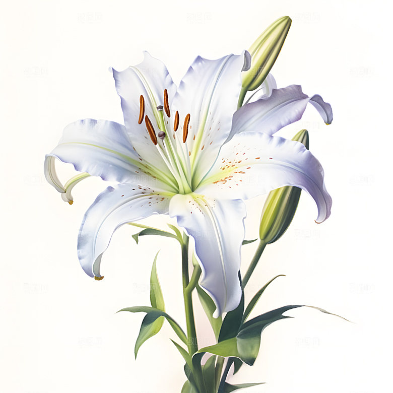 百合花水彩浪漫插画