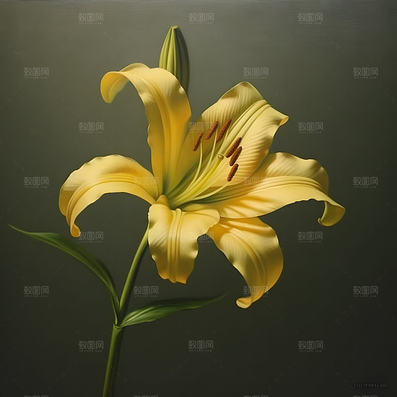 百合花水彩典雅插画