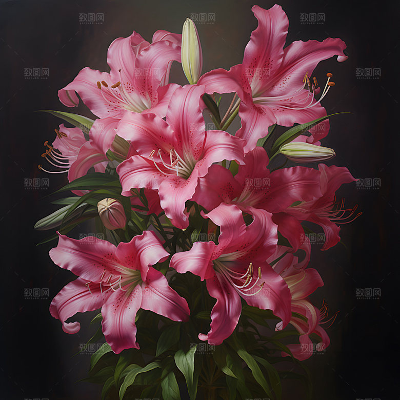 百合花清新植物插画