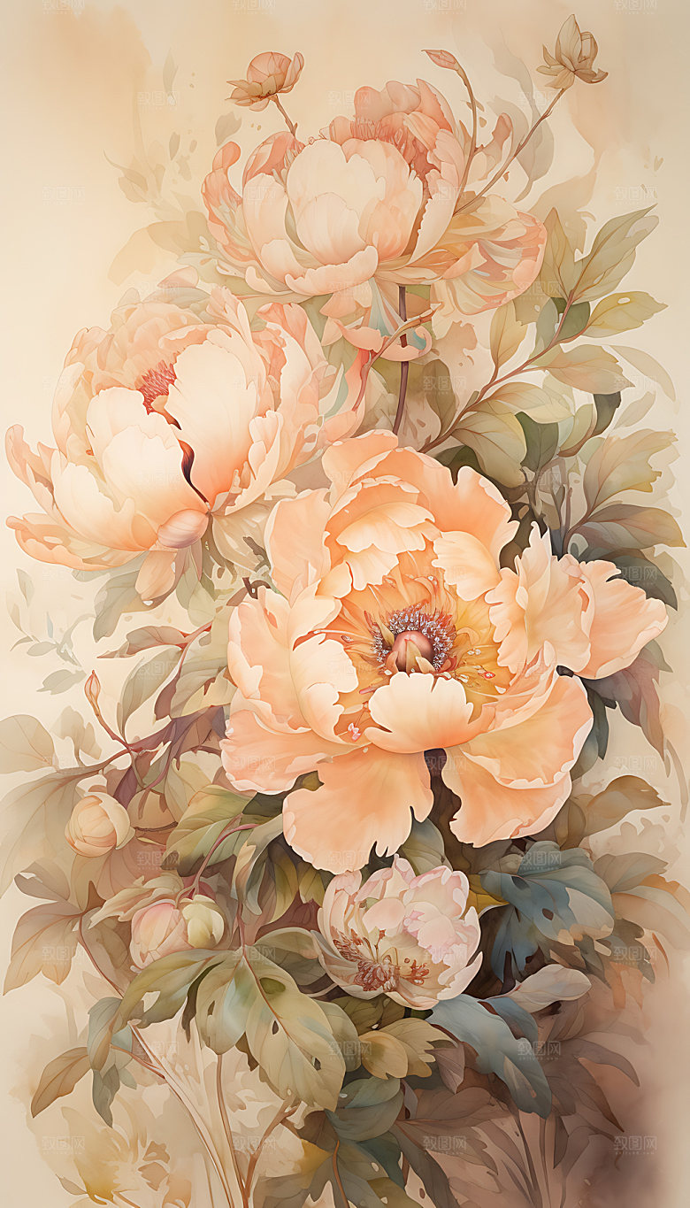 牡丹中国风插画