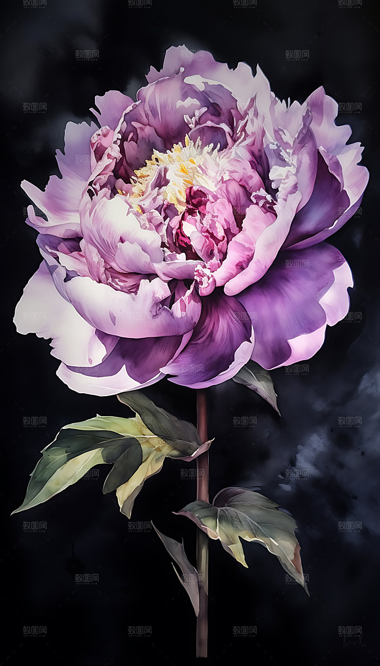 牡丹花卉传统插画