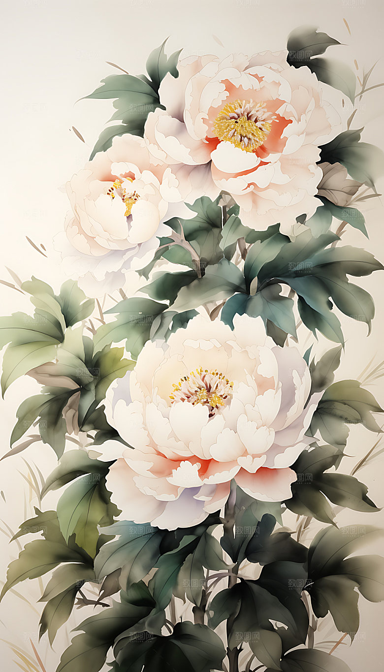 牡丹水彩插画