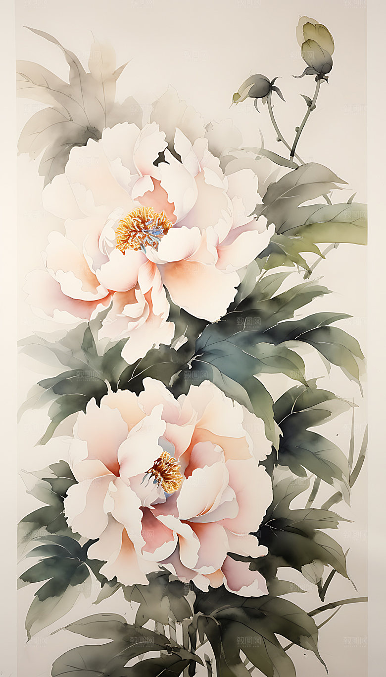 牡丹传统中国风插画