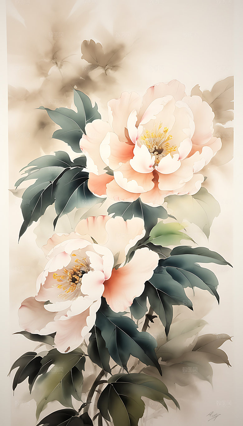 牡丹植物插画