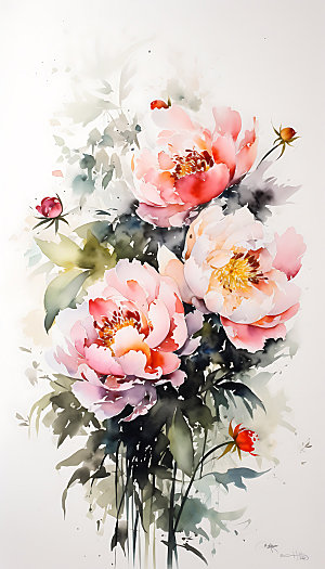 牡丹元素花卉插画