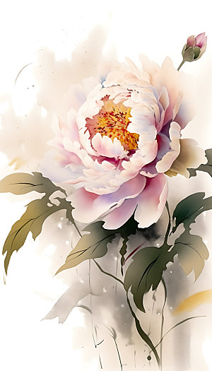 牡丹花卉植物插画