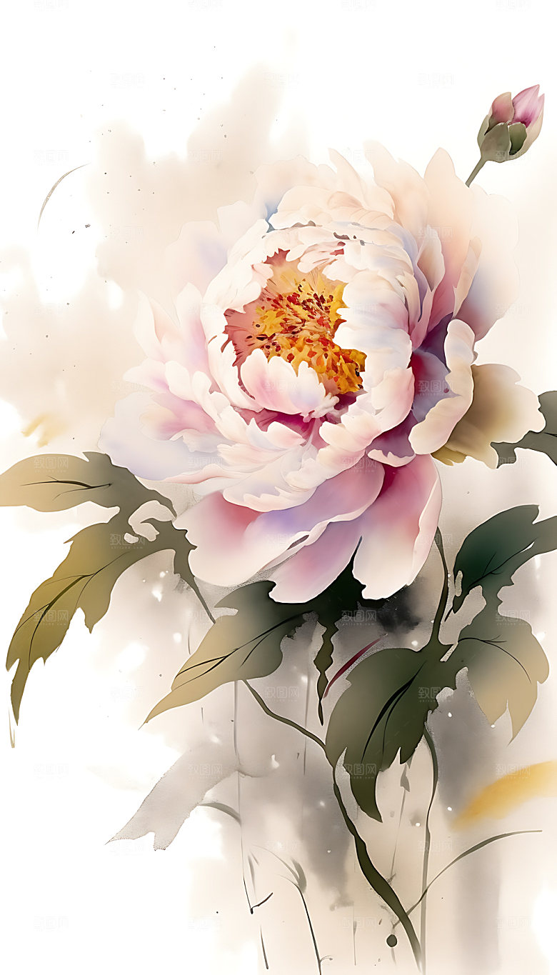 牡丹花卉植物插画