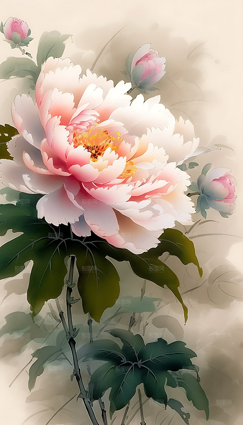 牡丹传统富贵插画
