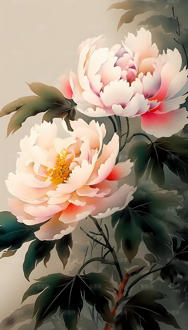 牡丹富贵典雅插画
